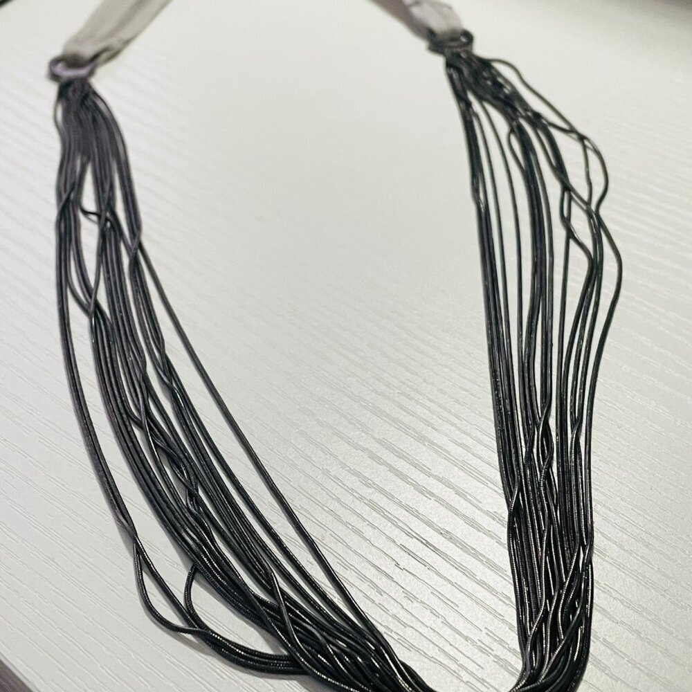 High Carbon Steel Piano Wire 14-Strand Necklace Gray Ribbon - Picture 2 of 10